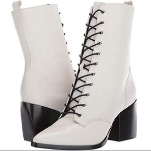 Schutz white leather Paige combat bootie pearl 7